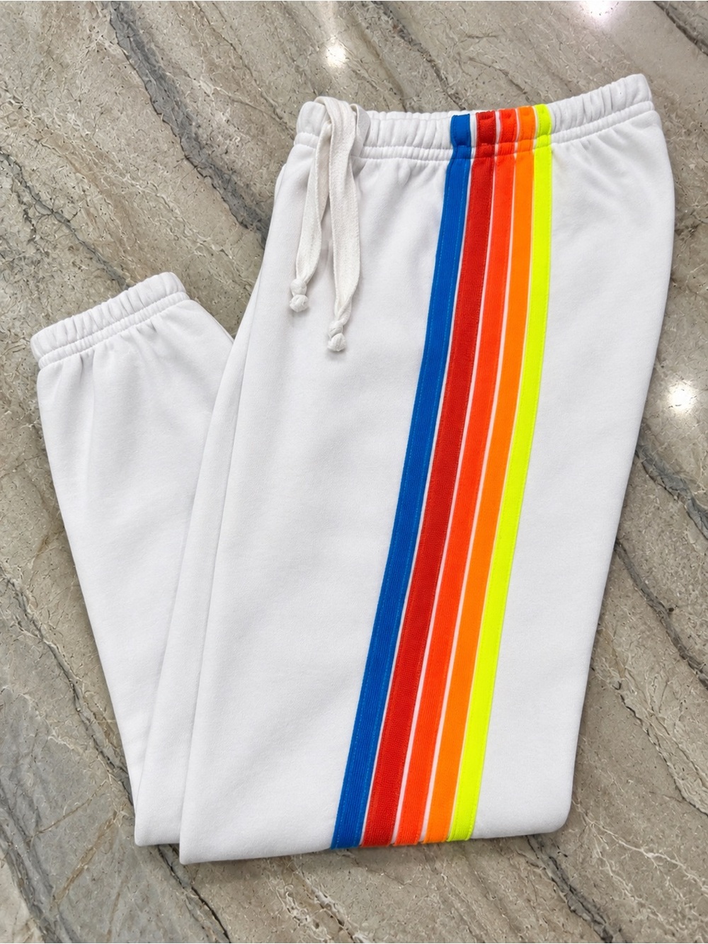 Aviator Nation White Track Pants with Rainbow Side Stripes - Picture 8 of 10